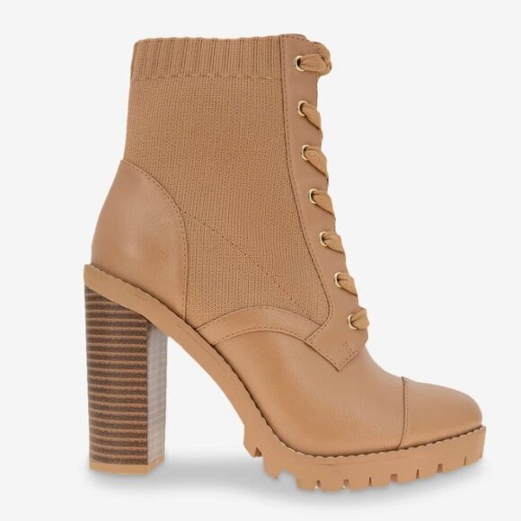 BCBGeneration PILAS Women's Block Heel Lug Sole Lace-Up Booties Tan Size 7 - Picture 4 of 8